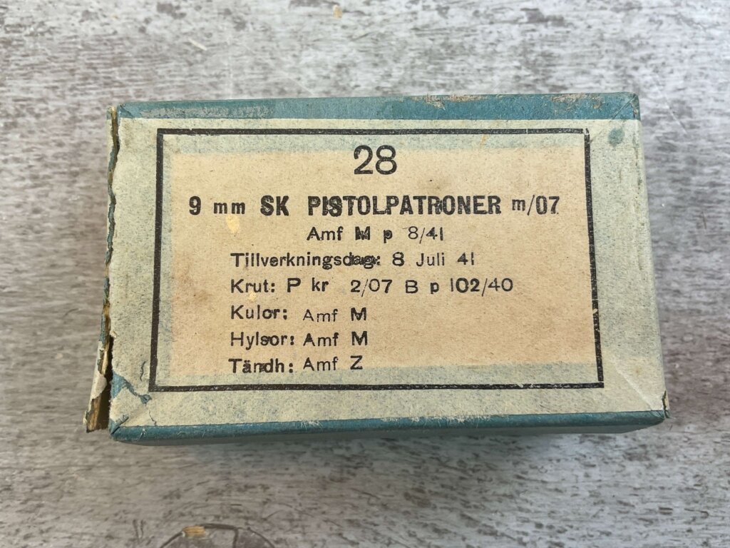 WWII ERA SWEDISH MILITARY 9MM BROWNING LONG AMMO, FULL BOX #4-09521-PF