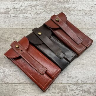 LUGER P08 LEATHER DOUBLE MAGAZINE POUCHES, QTY 3 #4-04149-JN