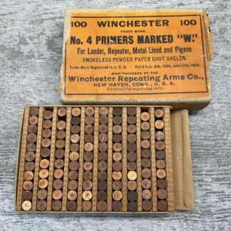 WINCHESTER 1900 NO.4 PRIMERS MARKED "W", FULL BOX, RARE, VINTAGE #5-01012-PF