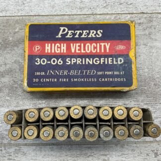 PETERS DUPONT 30-06 SPRINGFIELD, 180 GR. INNER-BELTED HIGH VELOCITY AMMO, QTY 19, VINTAGE #5-06107-PF