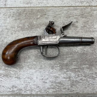 RICHARD LONDON .34CAL FLINTLOCK OVERCOAT PISTOL, ANTIQUE #5-05939-AG