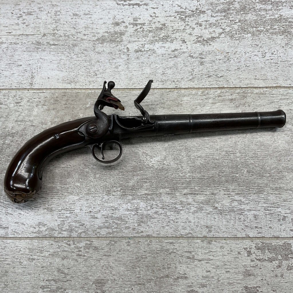 I.HALL LONDON 1750 ERA FLINTLOCK .64 CAL PISTOL, ANTIQUE #5-05961