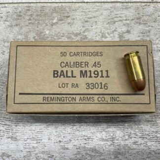 REMINGTON M1911 BALL, .45 CAL AMMO, FULL BOX, VINTAGE #5-03464-BA