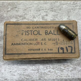 EVANSVILLE-CHRYSLER 1917 M1911 BALL, .45 CAL AMMO, FULL BOX, VINTAGE #5-03465-BA