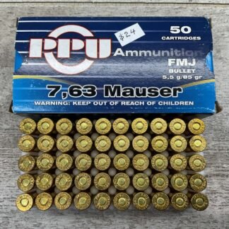 PPU 7.63 CAL MAUSER 85 GR. FMJ AMMO, FULL BOX #5-06400-KM