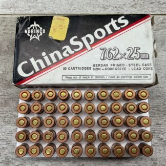 CHINA SPORTS 7.62X25MM, 85 GR. FMJ AMMO, FULL BOX #5-06402-KM