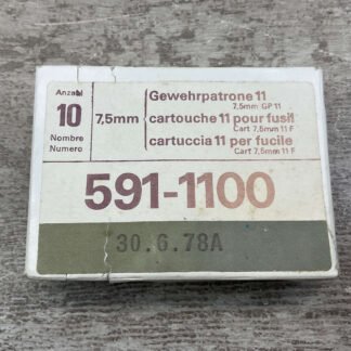 SWISS 7.5X55MM GEWEHRPATRONE 11 (GP11) 591-1100 AMMO, SCHMIDT RUBIN, UNOPENED #5-03483-BA