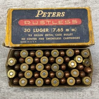 PETERS RUSTLESS 30 LUGER (7.65mm) 93 GR METAL CASE 50/BOX VINTAGE #901-PF