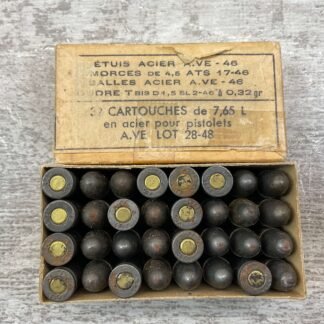 FRENCH 7.65 LONG AMMO, 1946 & 1947, 32 RNDS, VINTAGE #5-08542-BDH