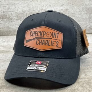 LEATHERING CO. RICHARDSON CUSTOM CHECKPOINT CHARLIE'S BLACK TRUCKER HAT, NEW #THAT-BLACK