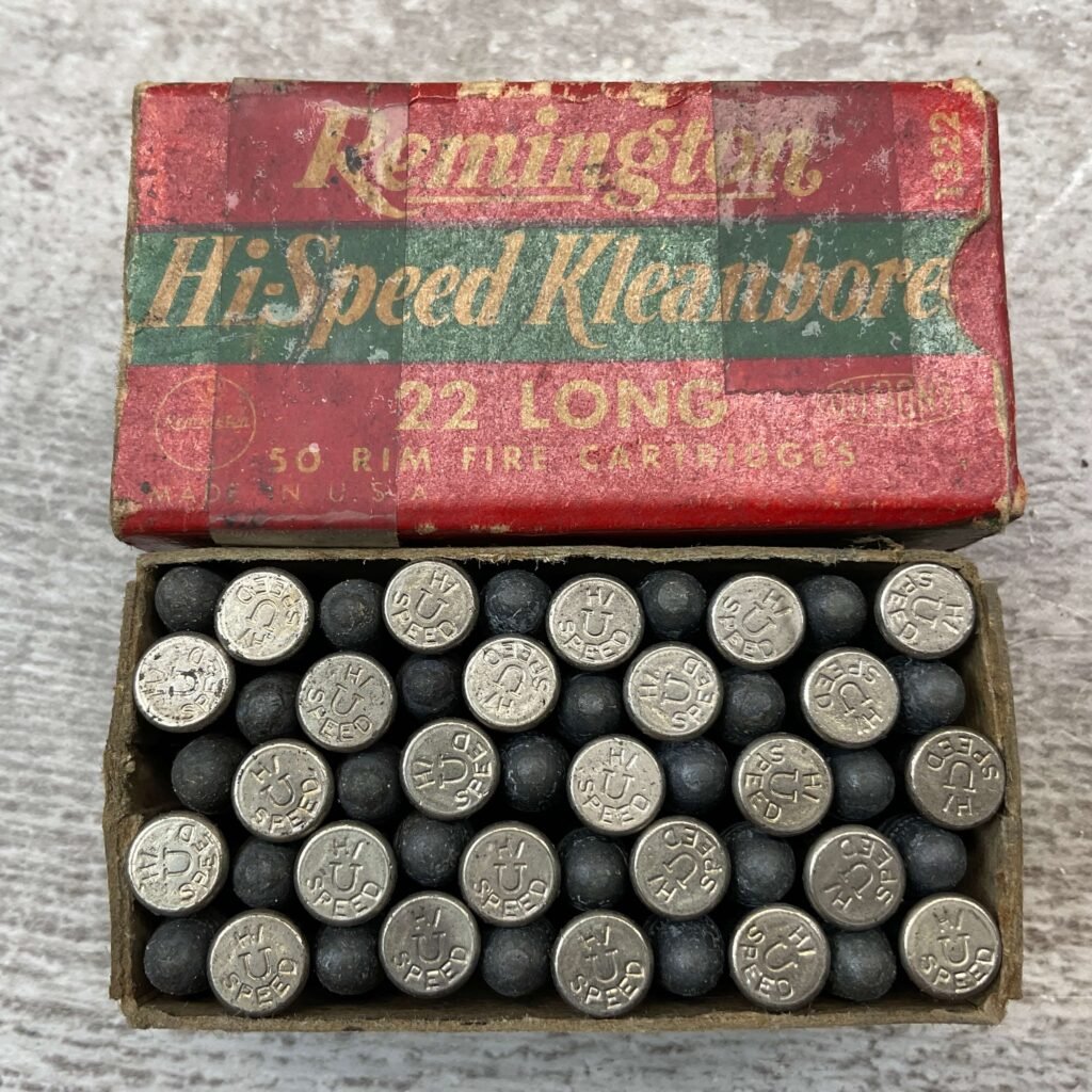 REMINGTON HI-SPEED .22 LONG AMMO, KLEANBORE INDEX 1322, FULL BOX, VINTAGE #5-08574-BDH
