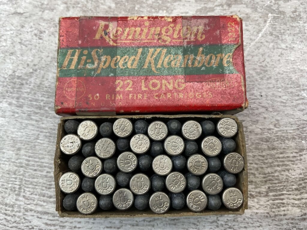 REMINGTON HI-SPEED .22 LONG AMMO, KLEANBORE INDEX 1322, FULL BOX, VINTAGE #5-08574-BDH