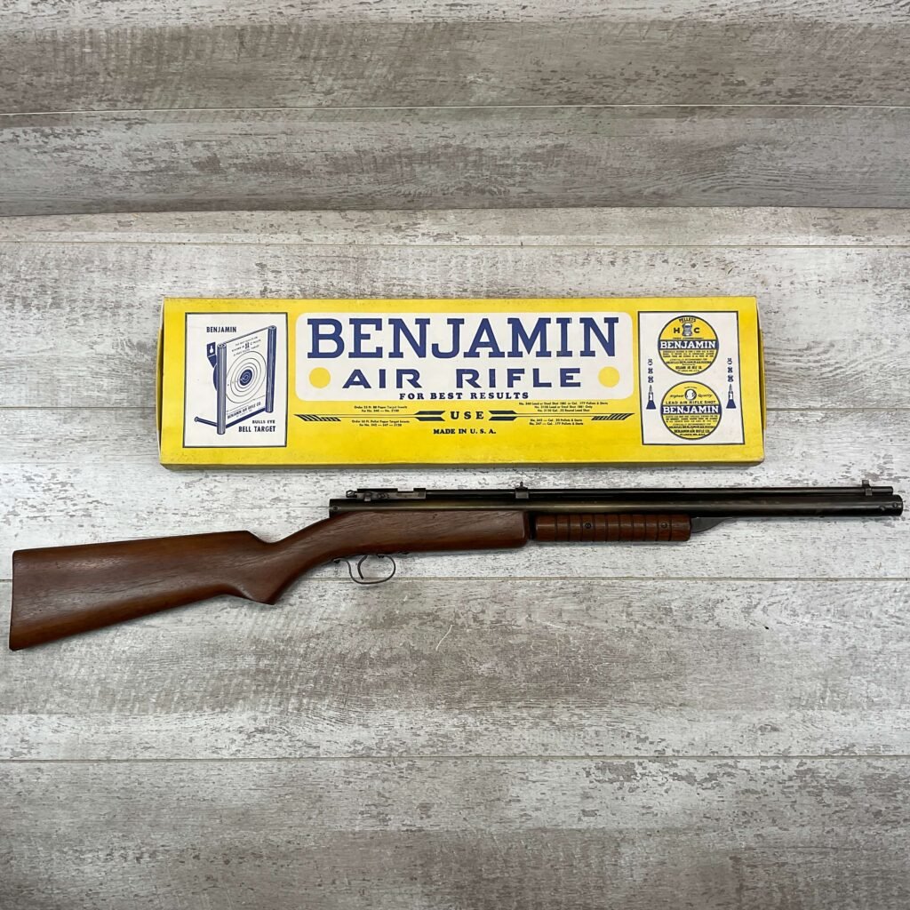 "BENJAMIN FRANKLIN" MODEL 312 .22 CAL PUMP ACTION AIR RIFLE W/ ORIGINAL BOX, VINTAGE, RARE #5-08569-BDH