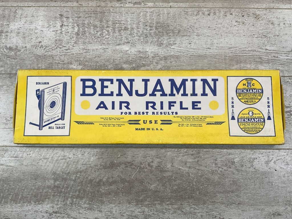 "BENJAMIN FRANKLIN" MODEL 312 .22 CAL PUMP ACTION AIR RIFLE W/ ORIGINAL BOX, VINTAGE, RARE #5-08569-BDH