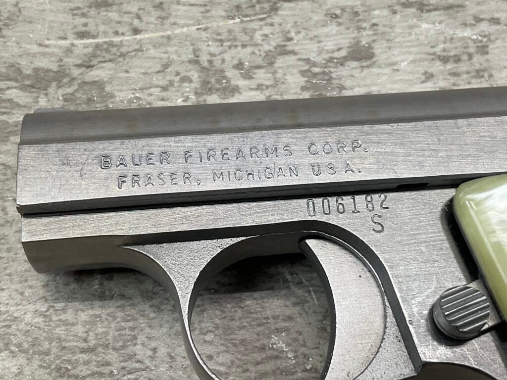 BAUER "BABY" .25 ACP STAINLESS SEMI AUTO POCKET PISTOL, BROWNING CLONE, C&R #5-08023-PF