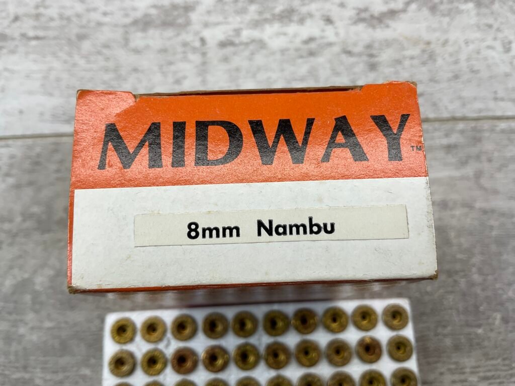 MIDWAY ARMS 8MM NAMBU AMMO SHELLS, FULL BOX, VINTAGE #5-08586-BDH