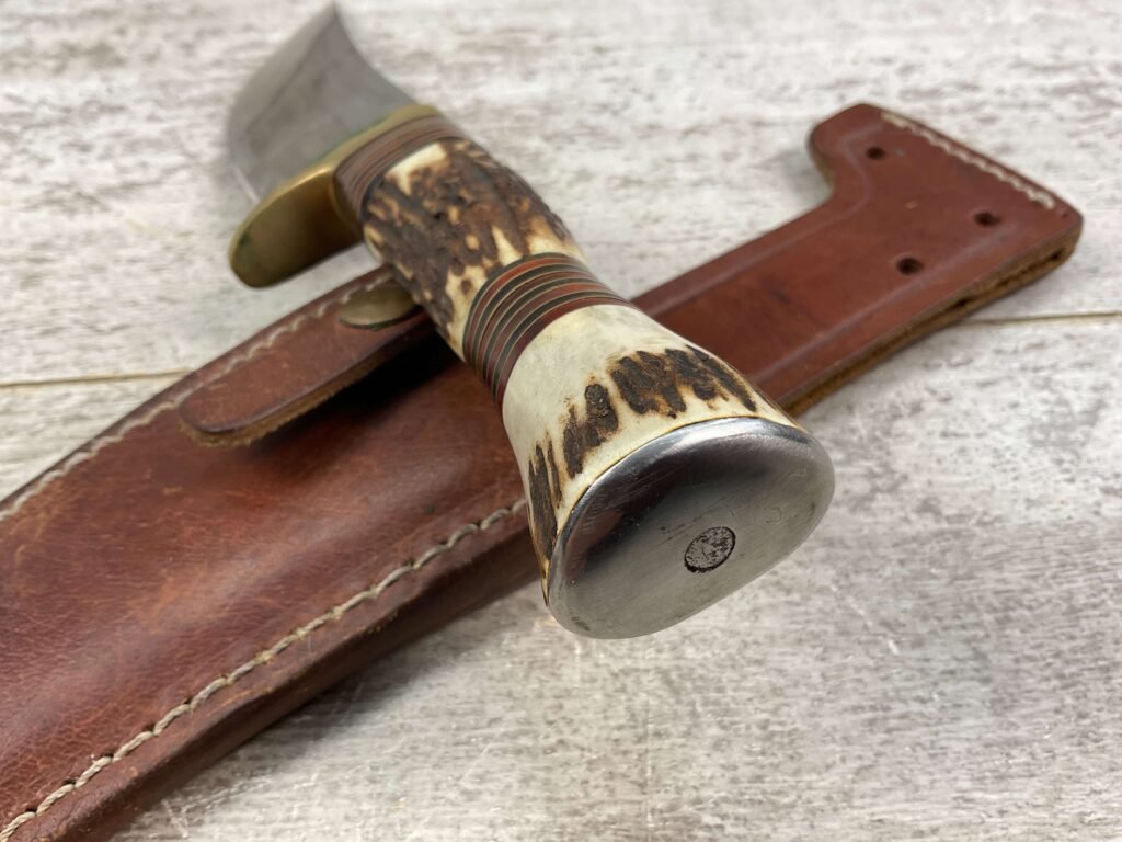 BLACKJACK INTERNATIONAL OBADIAH SKINNER STAG BONE HUNTING KNIFE W/ LEATHER SHEATH #5-08040-PF