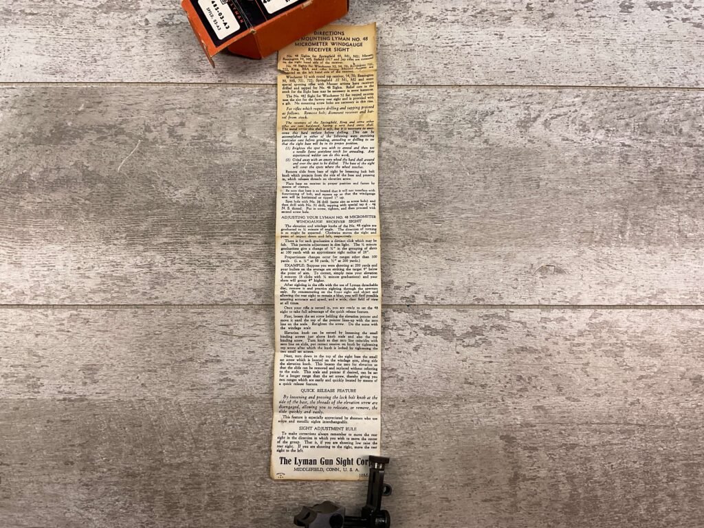 LYMAN 48S-03-A3 SPRINGFIELD 03-A3 MICROMETER RECEIVER SIGHT, VINTAGE #5-08058-PF