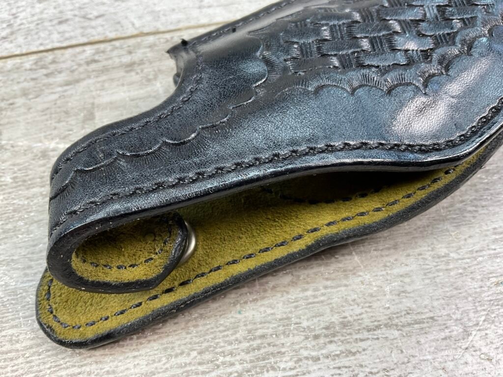 SAFARILAND BLACK LEATHER HOLSTER #2 BASKETWEAVE S&W 9MM 1 3/4 #5-08924