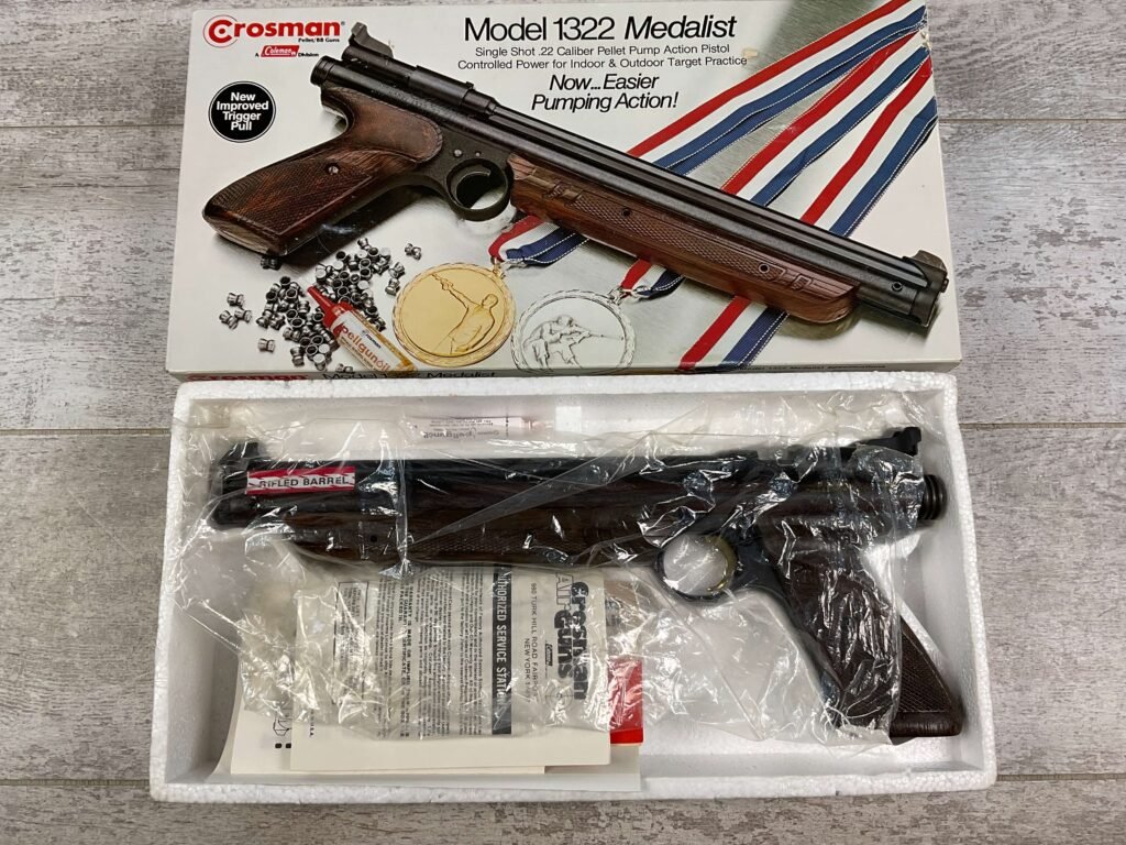 CROSMAN MODEL 1322 .22CAL PELLET PISTOL, VINTAGE IN BOX #5-09522-HQ
