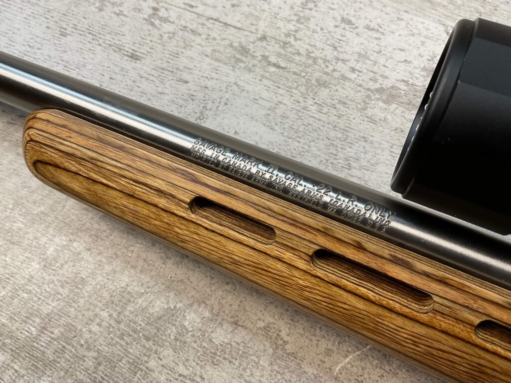 SAVAGE MARK II BTVS 22 LR ONLY BOLT ACTION STAINLESS RIMFIRE RIFLE, MINTY #5-09500