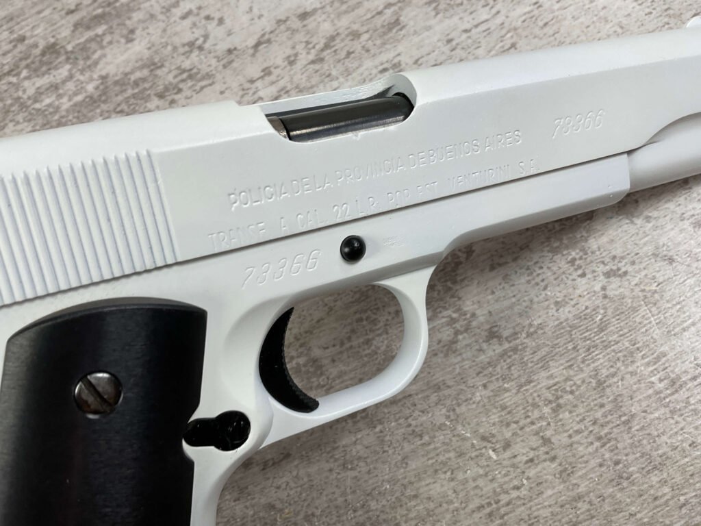 D.G.F.M. 1911A1 .22LR SEMI AUTO PISTOL, WHITE FINISH, JAMES EARL JONES COLLECTION #5-10746