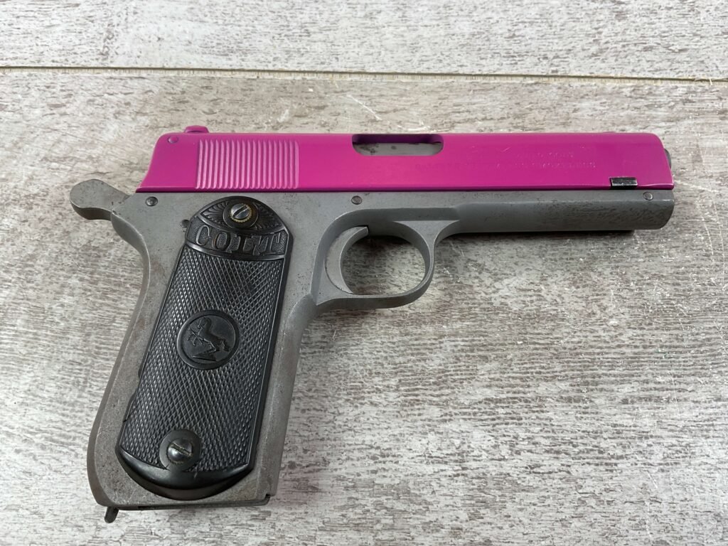 COLT 1903 POCKER HAMMER 38ACP, 1908 MFR FRAME, PINK UPPER, JAMES EARL JONES COLLECTION #5-10748
