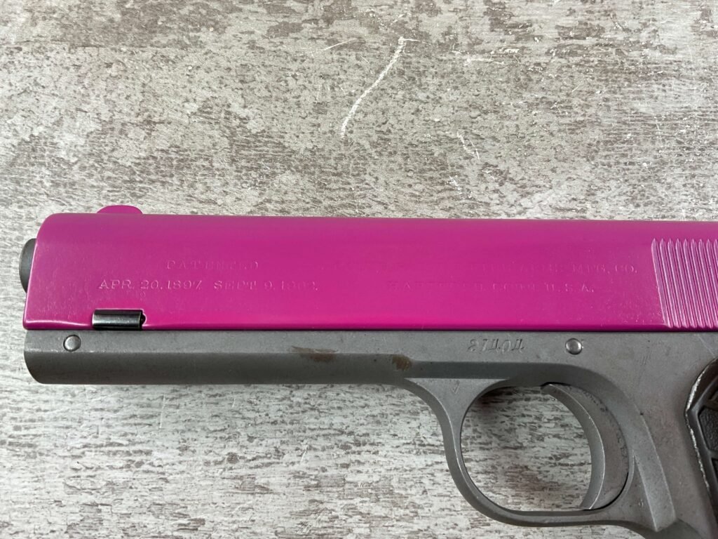 COLT 1903 POCKER HAMMER 38ACP, 1908 MFR FRAME, PINK UPPER, JAMES EARL JONES COLLECTION #5-10748