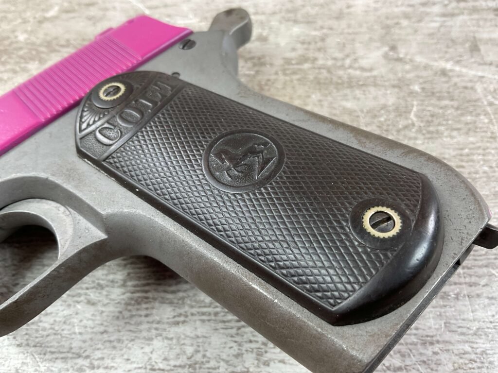 COLT 1903 POCKER HAMMER 38ACP, 1908 MFR FRAME, PINK UPPER, JAMES EARL JONES COLLECTION #5-10748