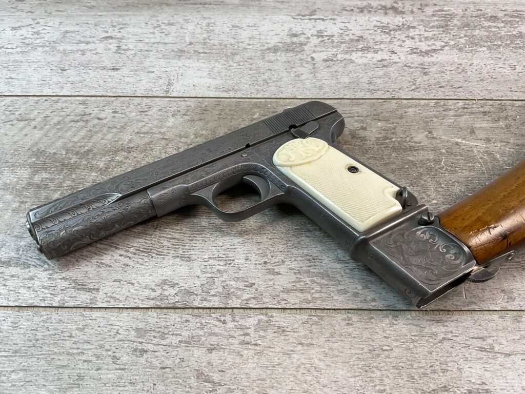 FN 1903 ENGRAVED SEMI AUTO PISTOL W/ SHOULDER STOCK, JAMES EARL JONES COLLECTION, RARE #5-10769