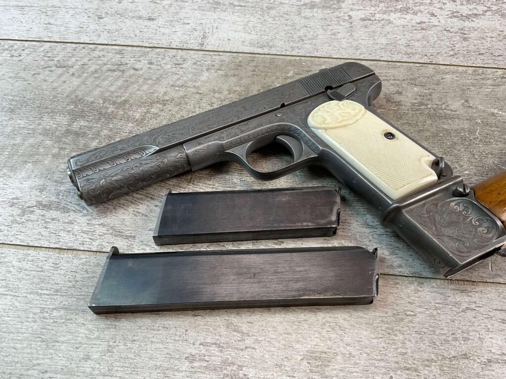 FN 1903 ENGRAVED SEMI AUTO PISTOL W/ SHOULDER STOCK, JAMES EARL JONES COLLECTION, RARE #5-10769