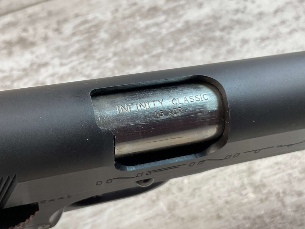 STRAYER-VOIGT INFINITY .45 ACP SEMI AUTO PISTOL, JAMES EARL JONES COLLECTION, CUSTOM BUILT #5-10791