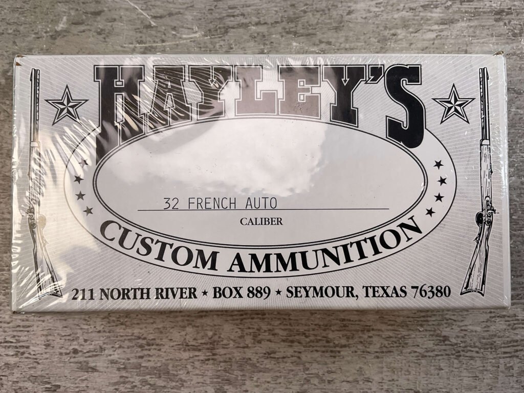 HAYLEY'S CUSTOM AMMUNITION 32 FRENCH AUTO / 7.65MM FRENCH AMMO, UNOPENED BOX #5-11091