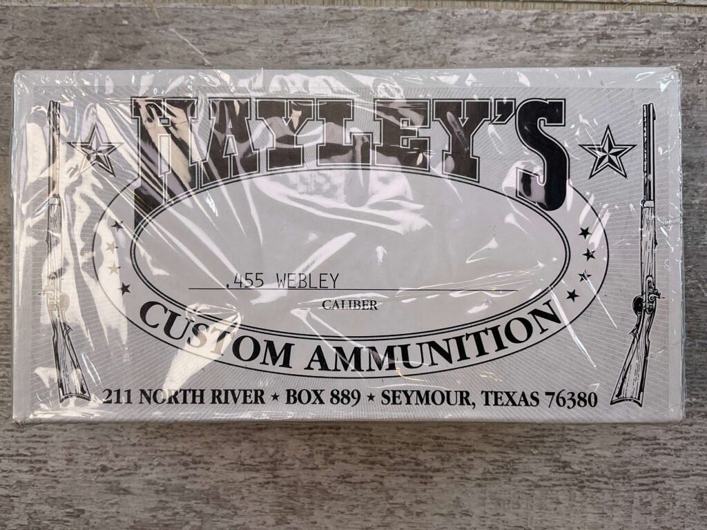HAYLEY'S CUSTOM AMMUNITION .455 WEBLEY AMMO, UNOPENED BOX (QTY 20) #5-11094