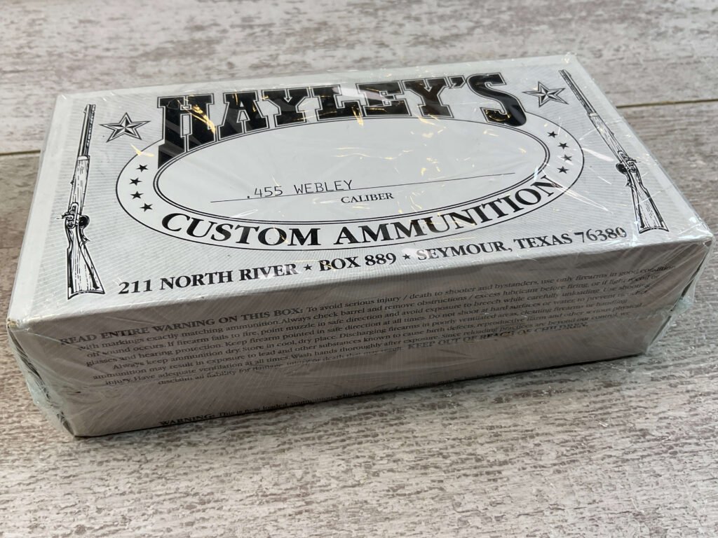 HAYLEY'S CUSTOM AMMUNITION .455 WEBLEY AMMO, UNOPENED BOX (QTY 20) #5-11094