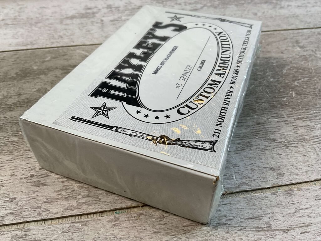 HAYLEY'S CUSTOM AMMUNITION .43 SPANISH, LOADED W/ BLACK POWDER AMMO, UNOPENED BOX (QTY 20) #5-11095