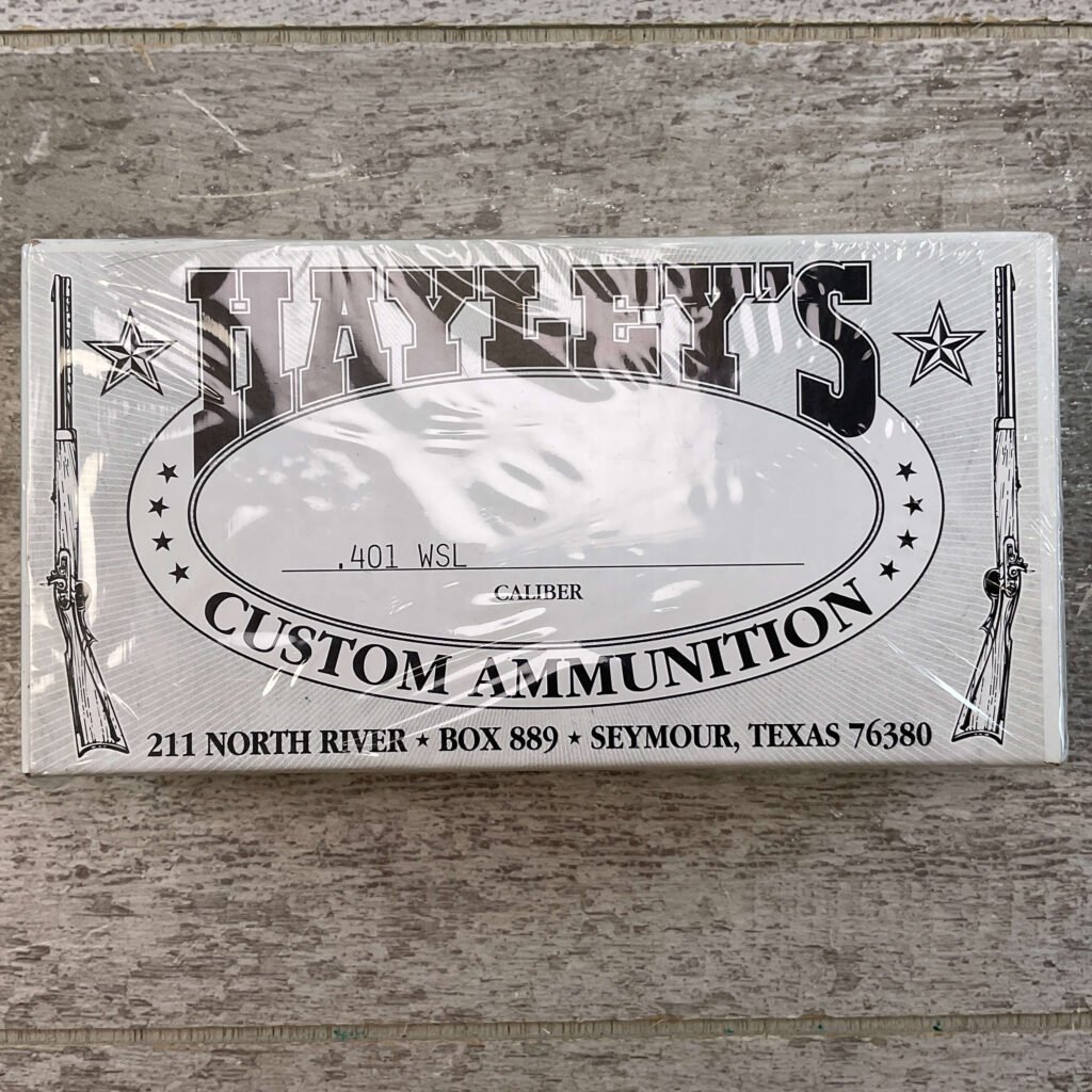 HAYLEY'S CUSTOM AMMUNITION .401 WSL AMMO, UNOPENED BOX (QTY 20) #5-11096