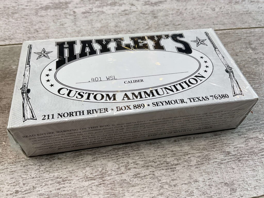 HAYLEY'S CUSTOM AMMUNITION .401 WSL AMMO, UNOPENED BOX (QTY 20) #5-11096