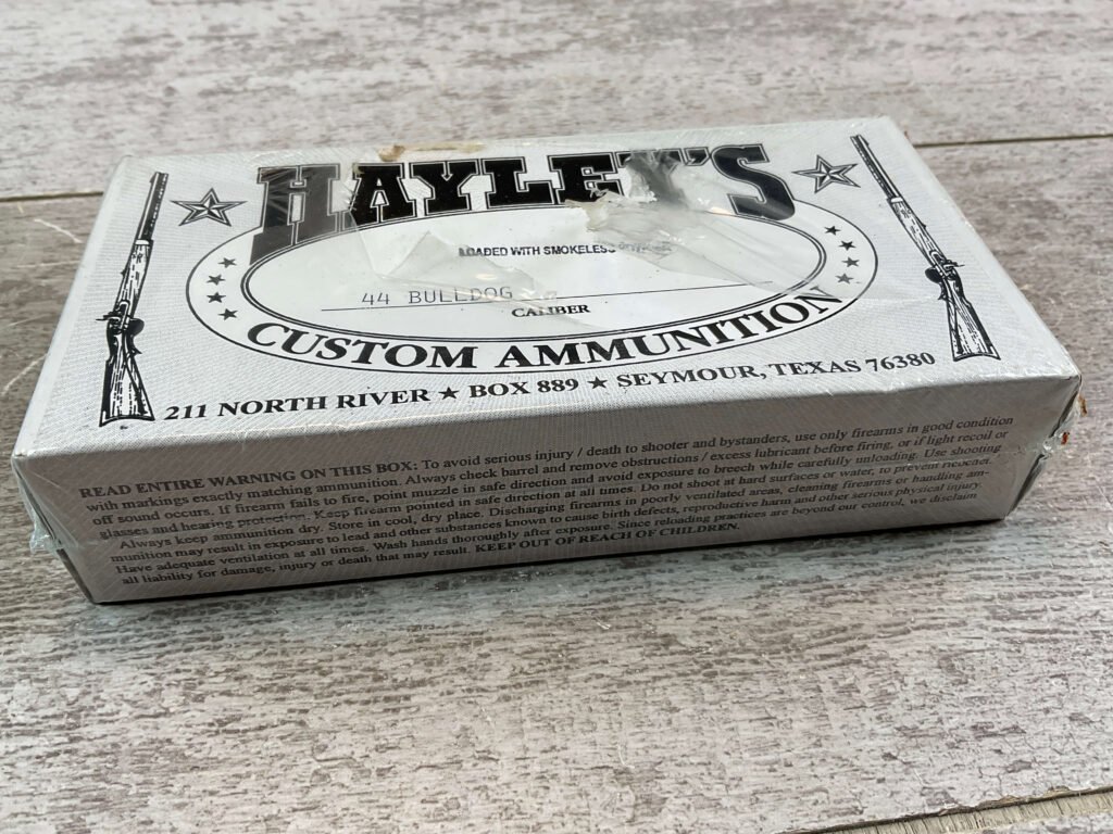 HAYLEY'S CUSTOM AMMUNITION .44 BULLDOG AMMO, UNOPENED BOX (QTY 20) #5-11099