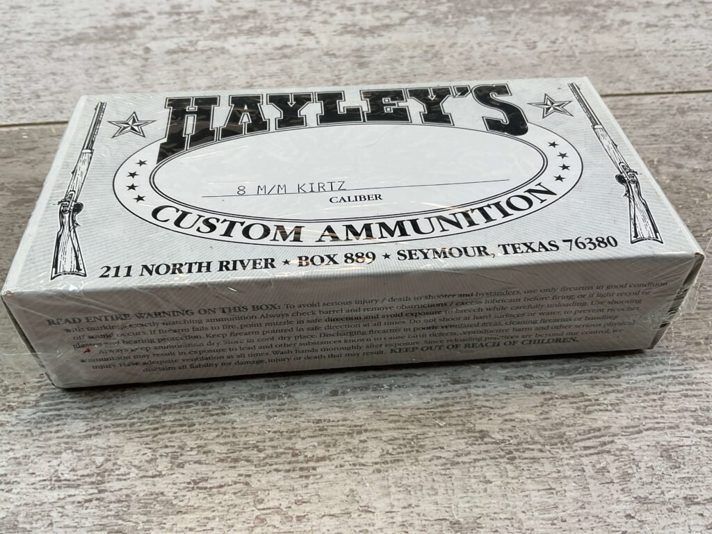HAYLEY'S CUSTOM AMMUNITION 8MM KURTZ AMMO, UNOPENED BOX (QTY 20) #5-11000