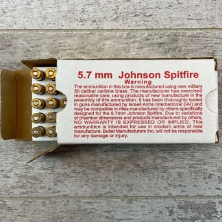 SQUARE AMMUNITIONS 5.7 JOHNSON SPITFIRE 40 GR. SP AMMO, NEW BOX (QTY 50) #5-11101