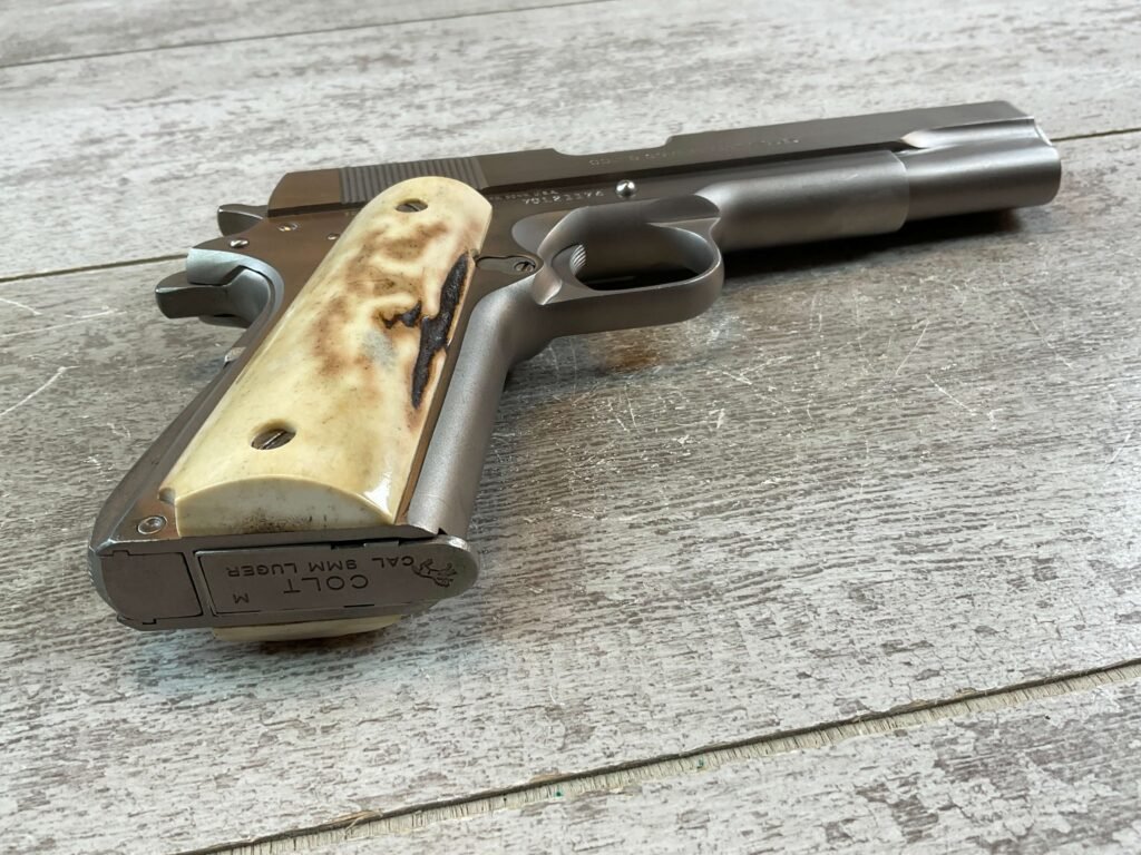 COLT 1911 GOVT MODEL MKIV SERIES 70 9MM SEMI AUTO PISTOL, STAINLESS FINISH, JAMES EARL JONES COLLECTION #5-10844