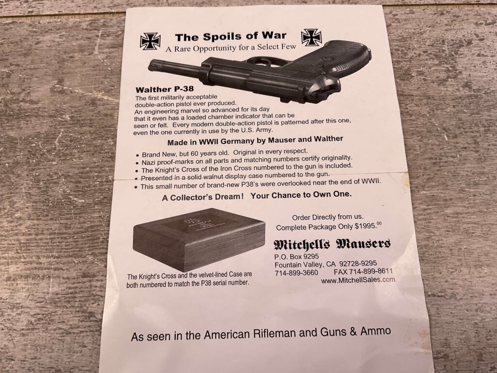 MAUSER byf 43 P38 W/ DISPLAY BOX & PAPERWORK FROM MITCHELL'S MAUSERS #5-12003