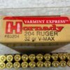 HORNADY VARMINT EXPRESS, 204 RUGER, 32 GR. V-MAX AMMO, FULL BOX (QTY 20) #5-11117