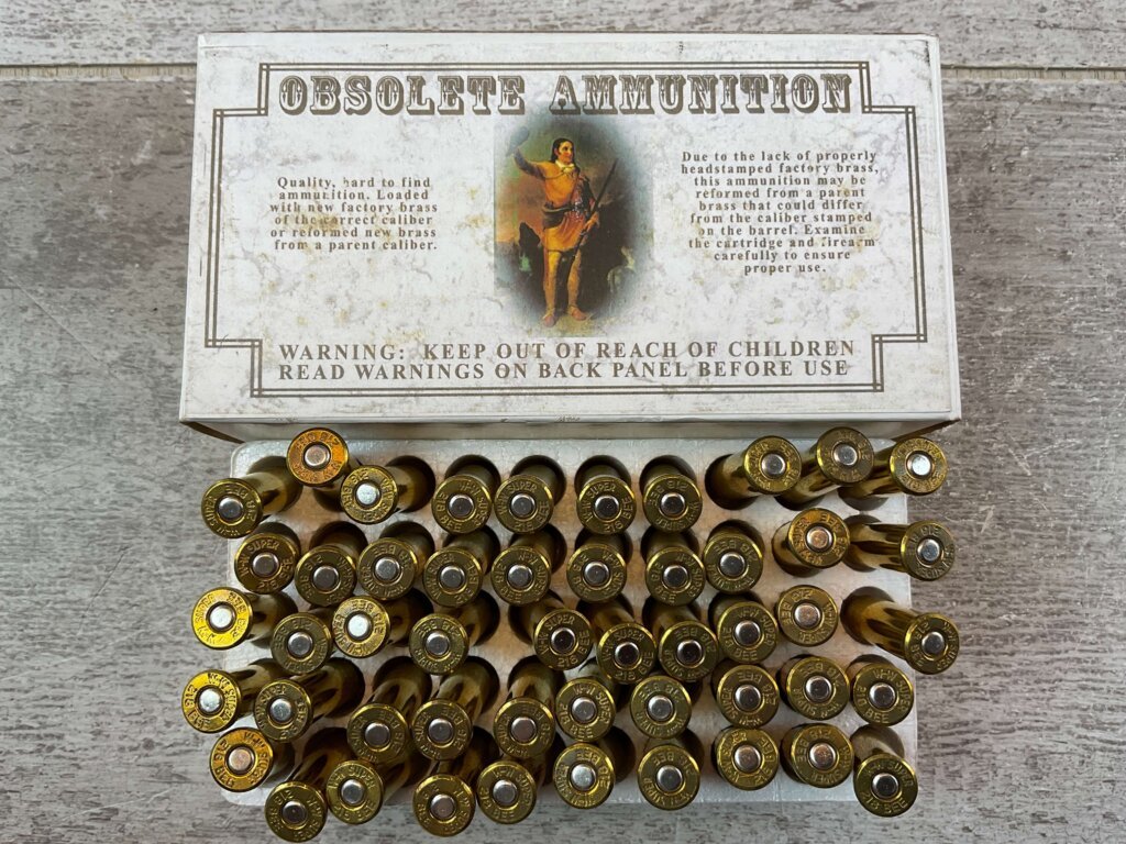 OBSOLETE AMMUNITION BOX, (WINCHESTER) 218 BEE, 46 GR. HP AMMO, FULL BOX (QTY 50) #5-11120