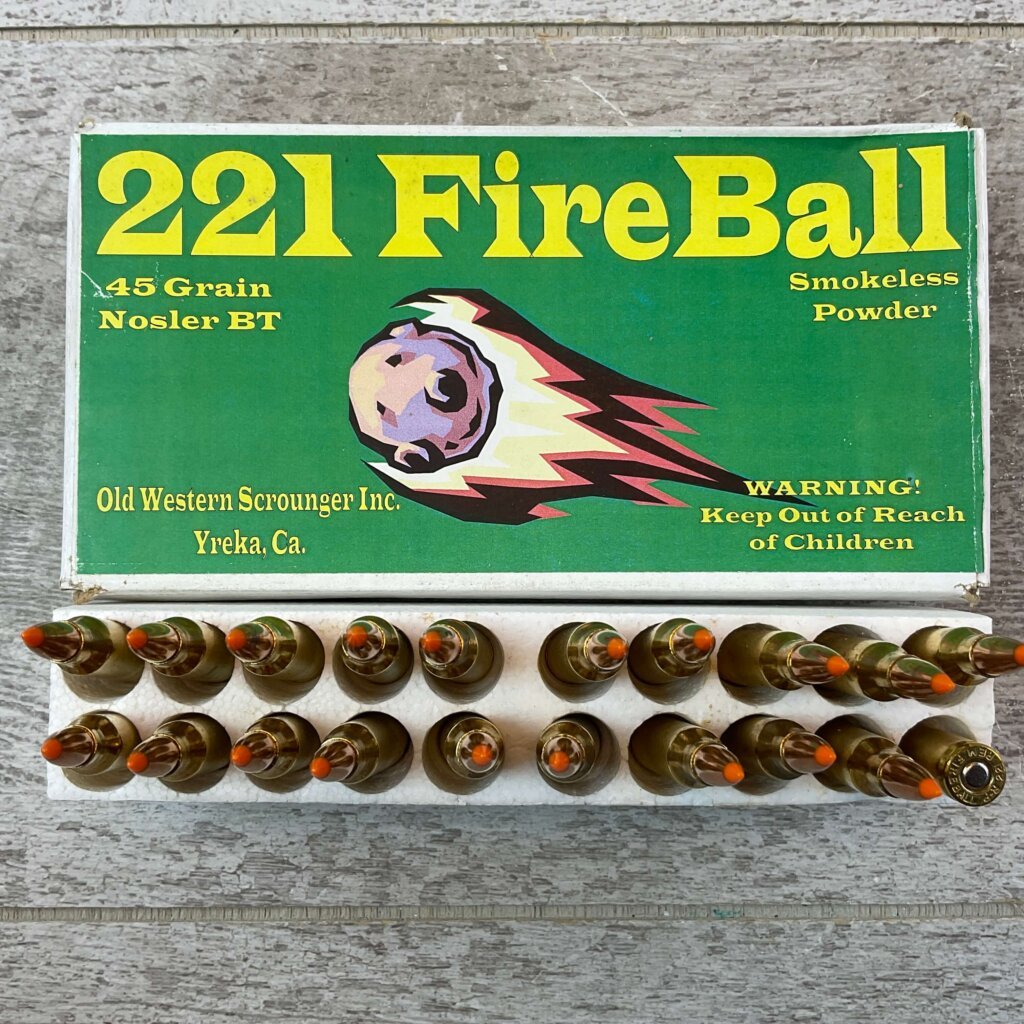 OLD WESTERN SCROUNGER INC. 221 REM FIREBALL AMMO, REMINGTON AMMO, FULL BOX (QTY 20) #5-11124