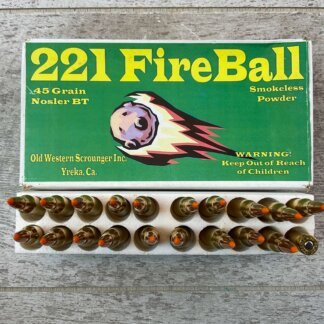OLD WESTERN SCROUNGER INC. 221 REM FIREBALL AMMO, REMINGTON AMMO, FULL BOX (QTY 20) #5-11124