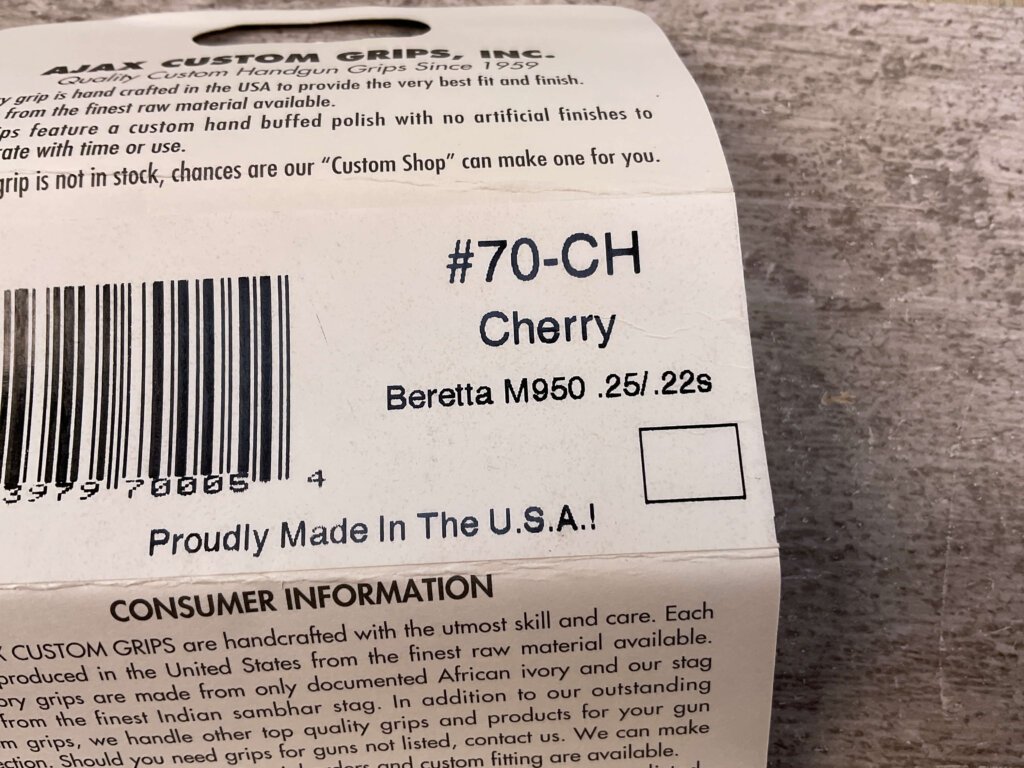 AJAX CUSTOM GRIPS BERETTA M950 .25/.22S CAL., CHERRY COLORED GRIPS #5-11604