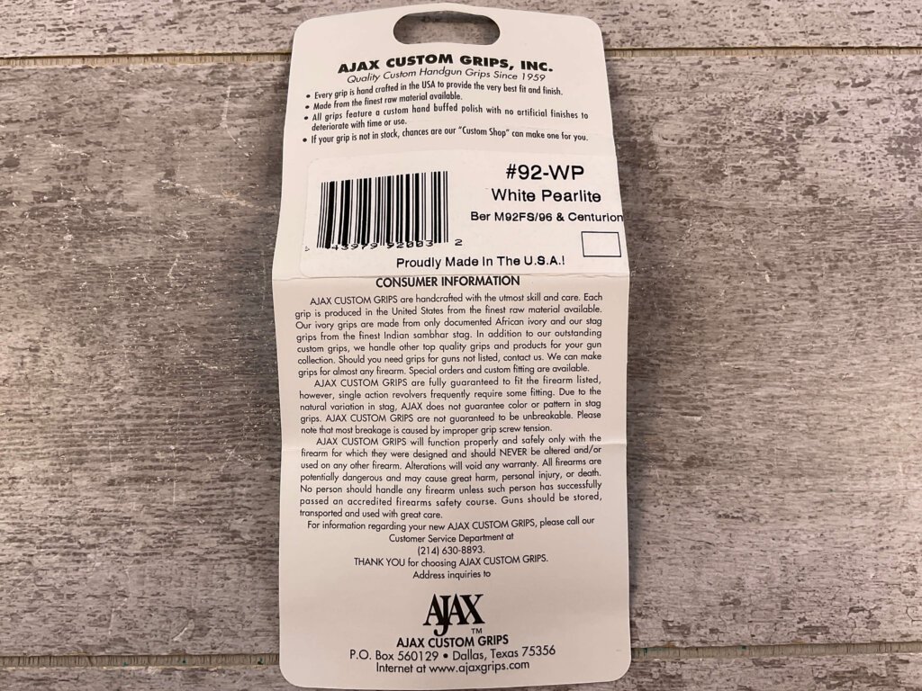 AJAX CUSTOM GRIPS BERETTA M92FS/96 & CENTURION WHITE PEARLITE COLORED GRIPS #5-11605