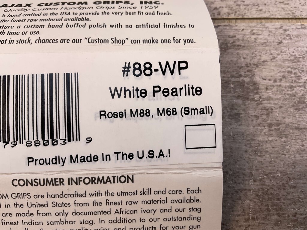 AJAX CUSTOM GRIPS ROSSI M88, M68 (SMALL) WHITE PEARLITE COLORED GRIPS #5-11606